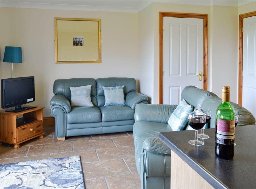 Attractive lounge area of open-plan room at Vaughan Cottage in Muston, Filey, North Yorkshire
