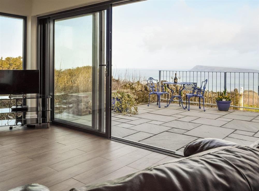 Fantastic sea views from the comfort of the living room at View at the Peak in Goodwick, near Fishguard, Pembrokeshire, Dyfed