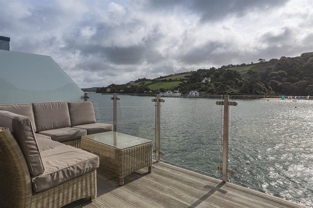 Furnished balcony overlooks the sandy beaches of East Portlemouth at Villa 1, Estura in , Salcombe