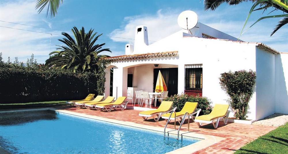 Swimming pool and sun loungers at Villa Casa Bougainvillea, Sao Joao, Algarve