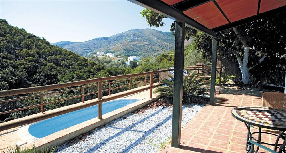Shaded dining at Villa Casa Cica, Frigiliana, Costa Del Sol