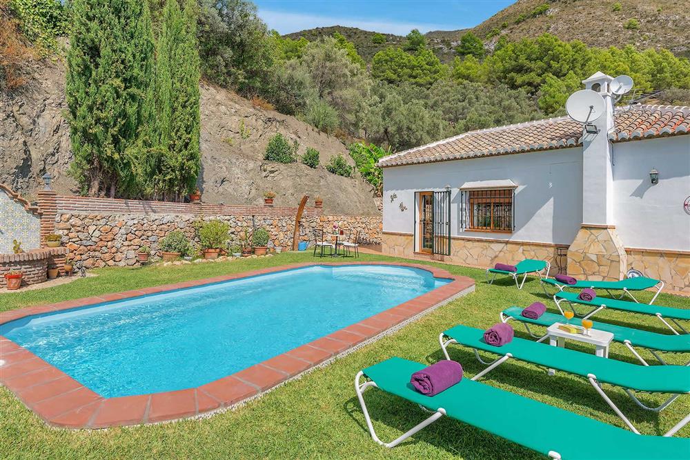 Pool, sunloungers at Villa Casa Maria, Frigiliana, Andalucia