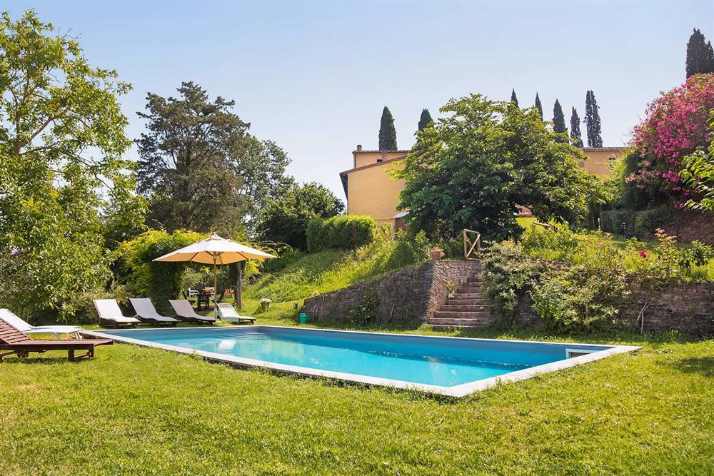 Pool, garden at Villa Castagneto, Peccioli, Tuscany