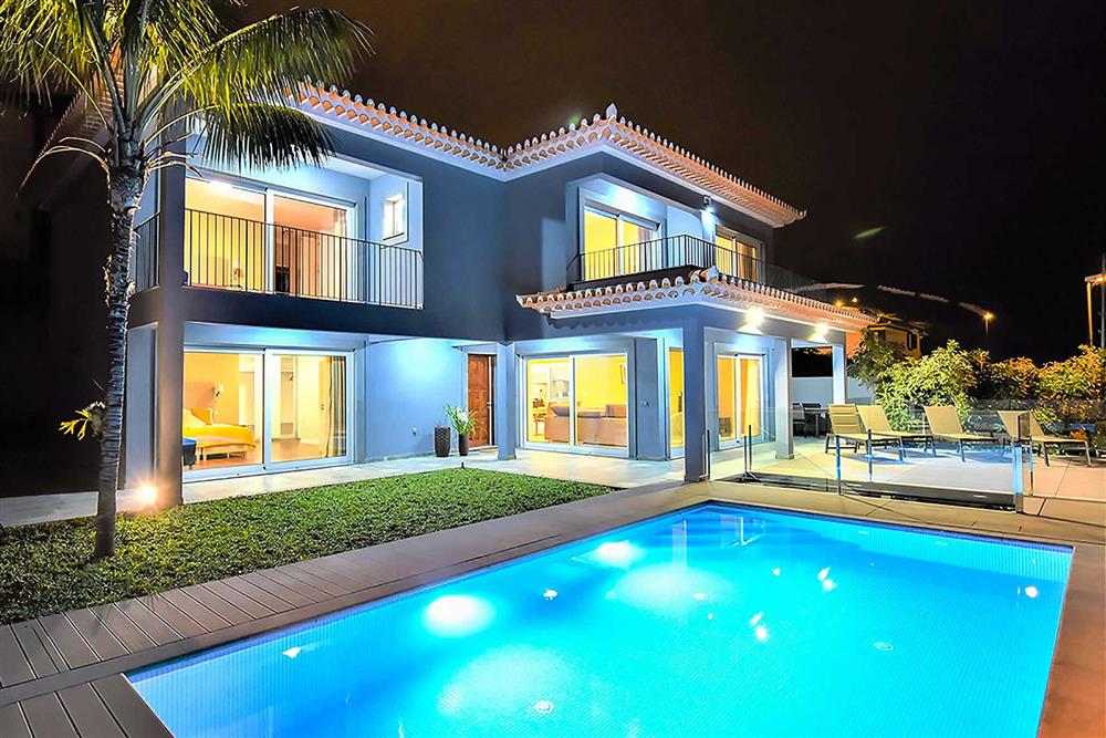 Villa with pool, night shot at Villa Clementina, Funchal, Madeira