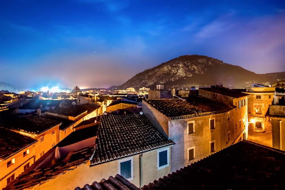 View, night shot at Villa Horta 55, Pollensa, Mallorca