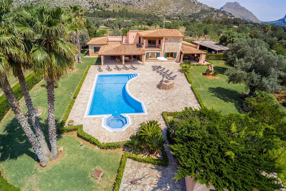 Aerial view, villa with pool, rural at Villa Les Oliveres, Puerto Pollensa, Mallorca