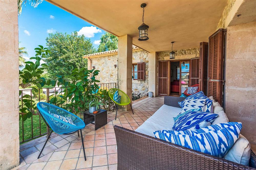 Covered terrace, seating area at Villa Les Roques de can Guixe, Pollensa, Mallorca