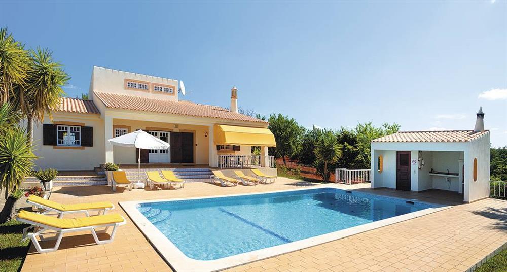 Swimming pool and sun loungers at Villa Monte Serafina, Guia, Algarve