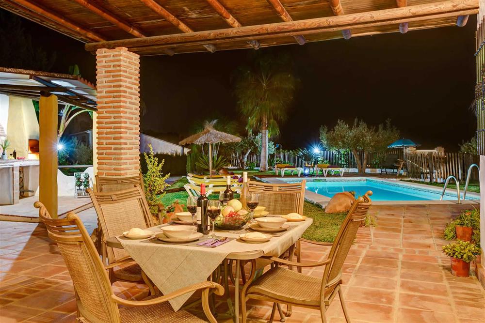 Villa with pool, alfresco dining, night shot at Villa Paraiso, Frigiliana, Andalucia