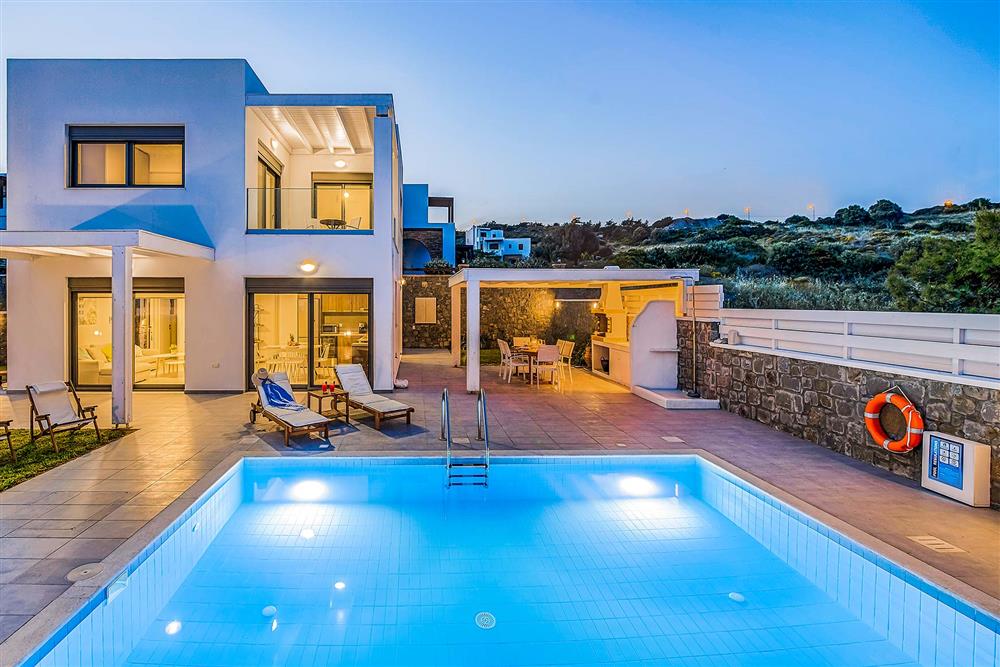 Villa with pool, night shot at Villa Sea La Vie, Kiotari, Rhodes