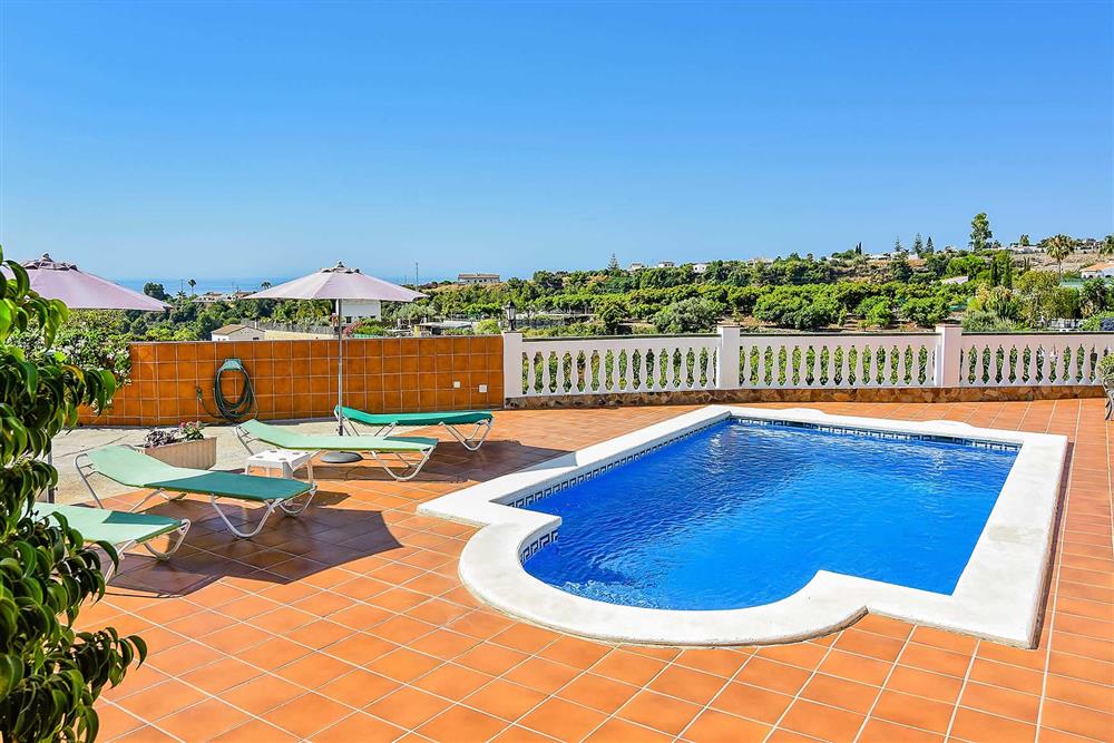 Pool, sunloungers at Villa Serymar, Nerja, Andalucia