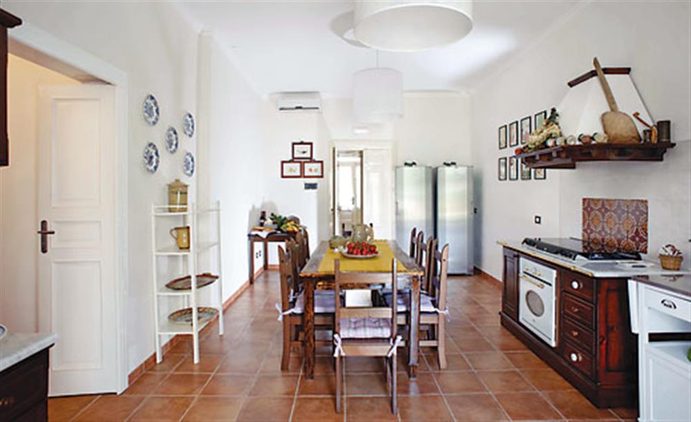Dining room and kitchen at Villa Spiga, Rosolini Sicily, Italy