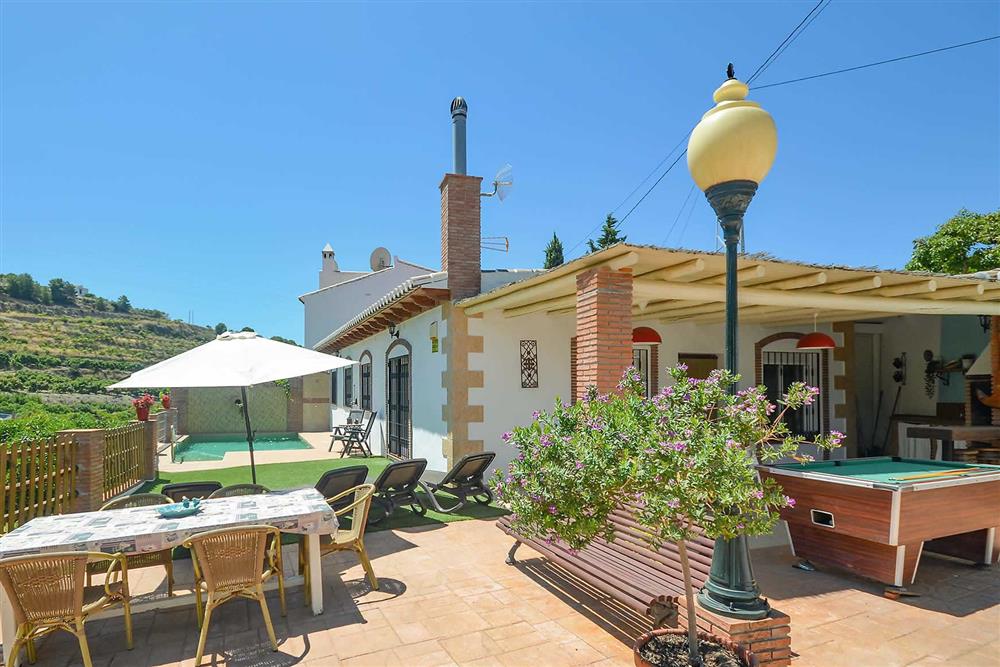 Villa exterior, pool table, pool at Villa Tinao, Frigiliana, Andalucia