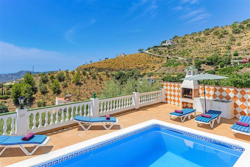 Pool, sunloungers, view at Villa Vista Azul, Frigiliana, Andalucia