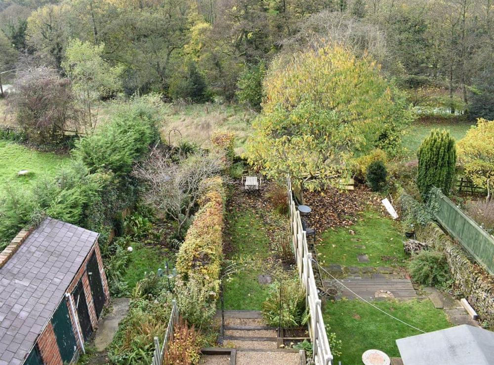 View over garden at Vine Cottage in Whatstandwell, near Matlock, Derbyshire