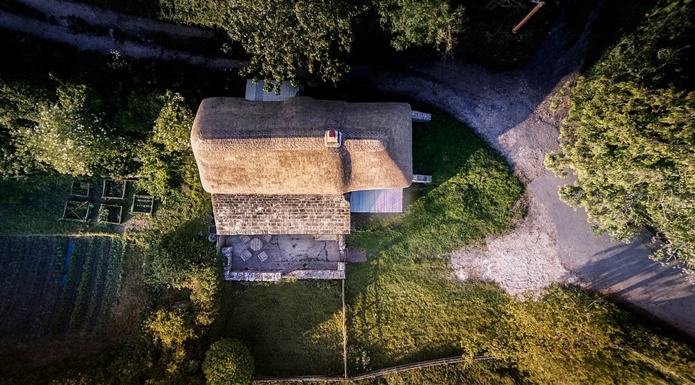 An aerial view of Vineyard Farm Cottage and its garden, Dorset at Vineyard Farm Cottage in Wareham, Dorset