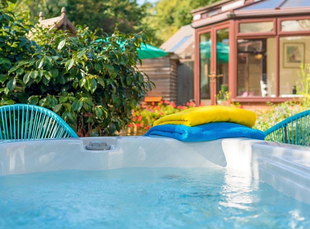 Relaxing private hot tub at Wagtails in Langford Budville, near Wellington, Somerset