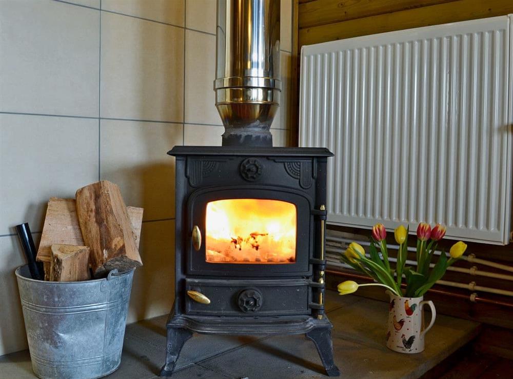 Warm and toasty wood burner at Kestrel Cabin, 