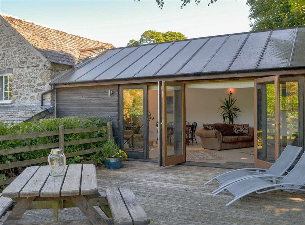 Large spacious decking area at Wallhouse Barn in Bodmin, Cornwall