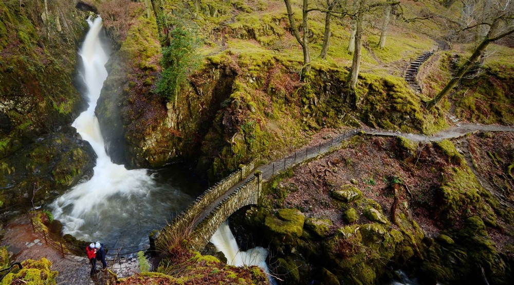 Bridge over Aira Force waterfall, Ullswater, Lake District, Cumbria at Watendlath Bothy in Keswick, Cumbria