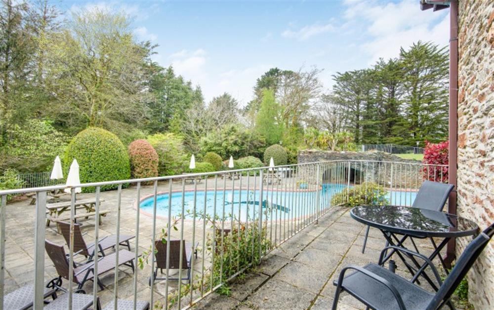 Views over the pool  at Waterfall Cottage in Modbury