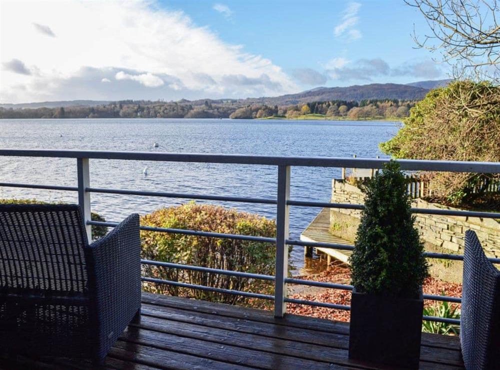 Spacious private balcony with wonderful Lakeland views at Waterhead Studio in Nr. Ambleside, Cumbria