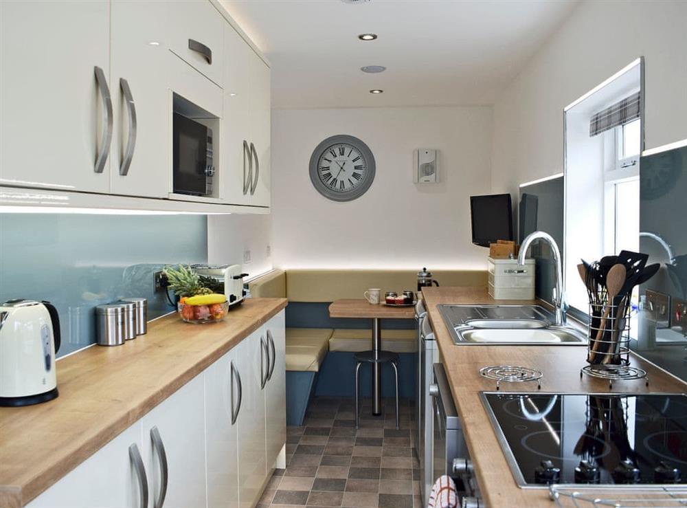 Tastefully modernised kitchen with breakfast area at Waterloo Farm House in Waterloo, near Dunkeld, Perthshire