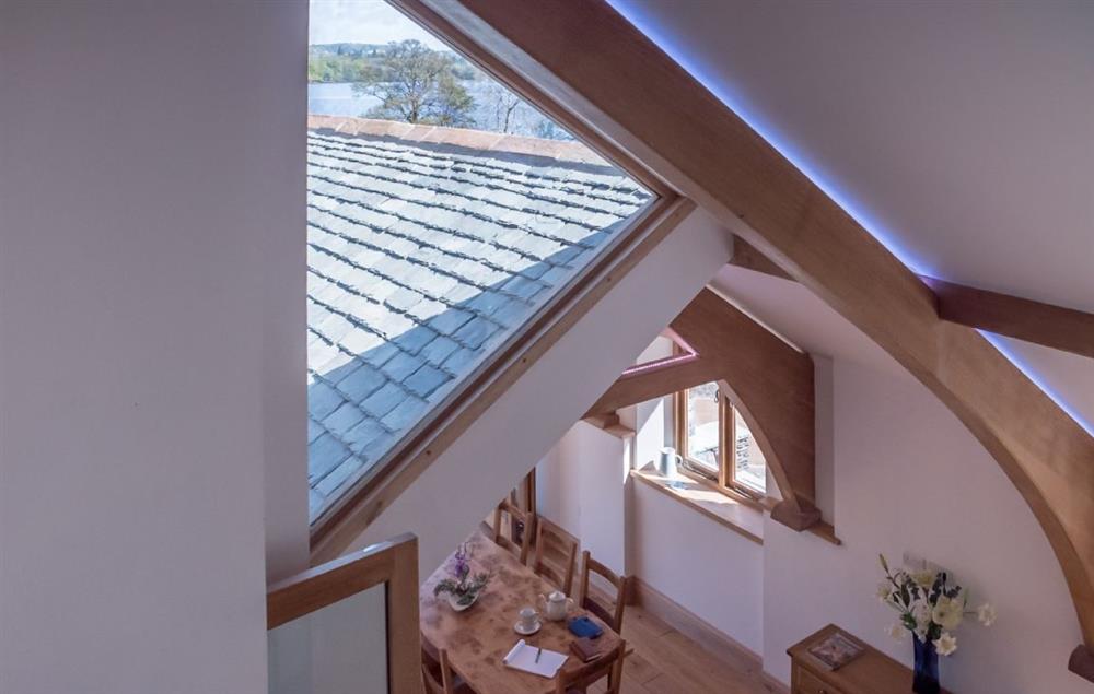 First floor: Staircase with views to the lake at Waternook, Ullswater
