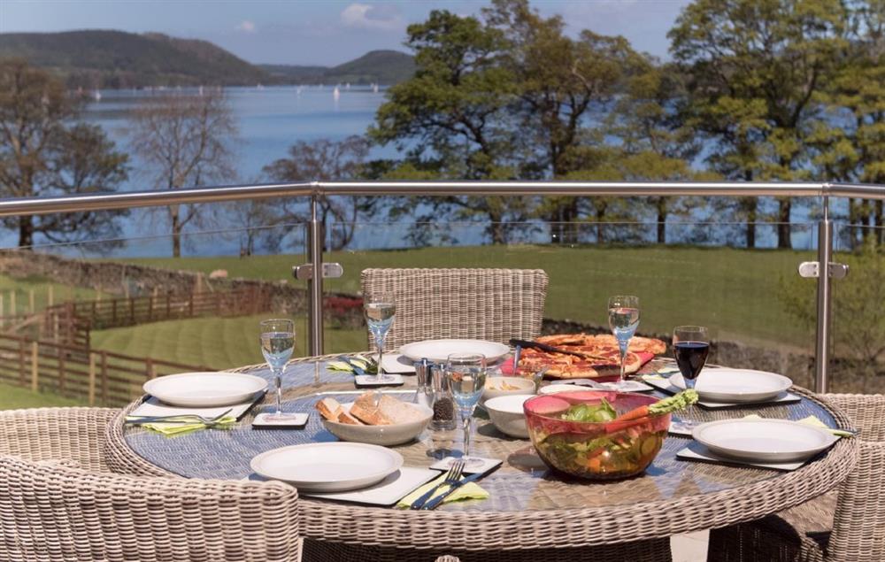 Lake view terraced gardens with seating at Waternook, Ullswater