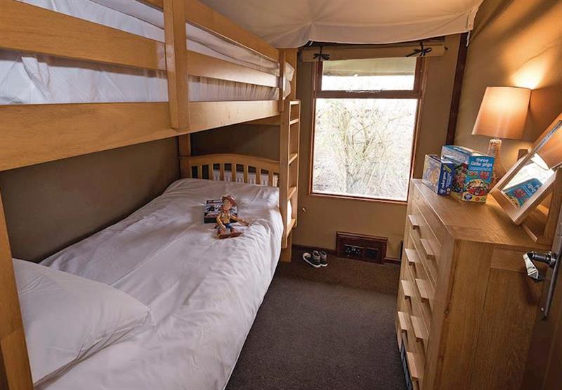Bunk bedroom in Safari Tent 3 at Waterside Safari Tents in Weymouth, Dorset