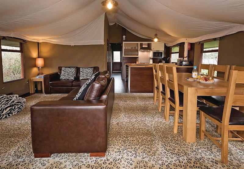 Living room in the Exclusive Safari Tent 2 at Waterside Safari Tents in Weymouth, Dorset