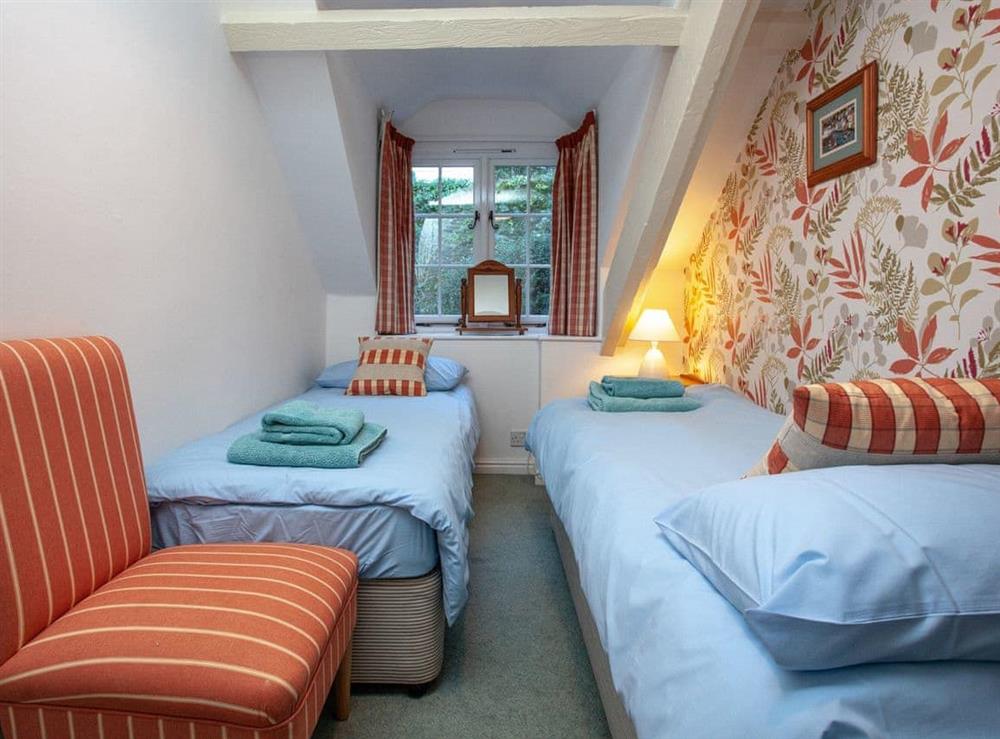 Cosy twin bedroom at Waterwheel in Bow Creek, Nr Totnes, South Devon., Great Britain