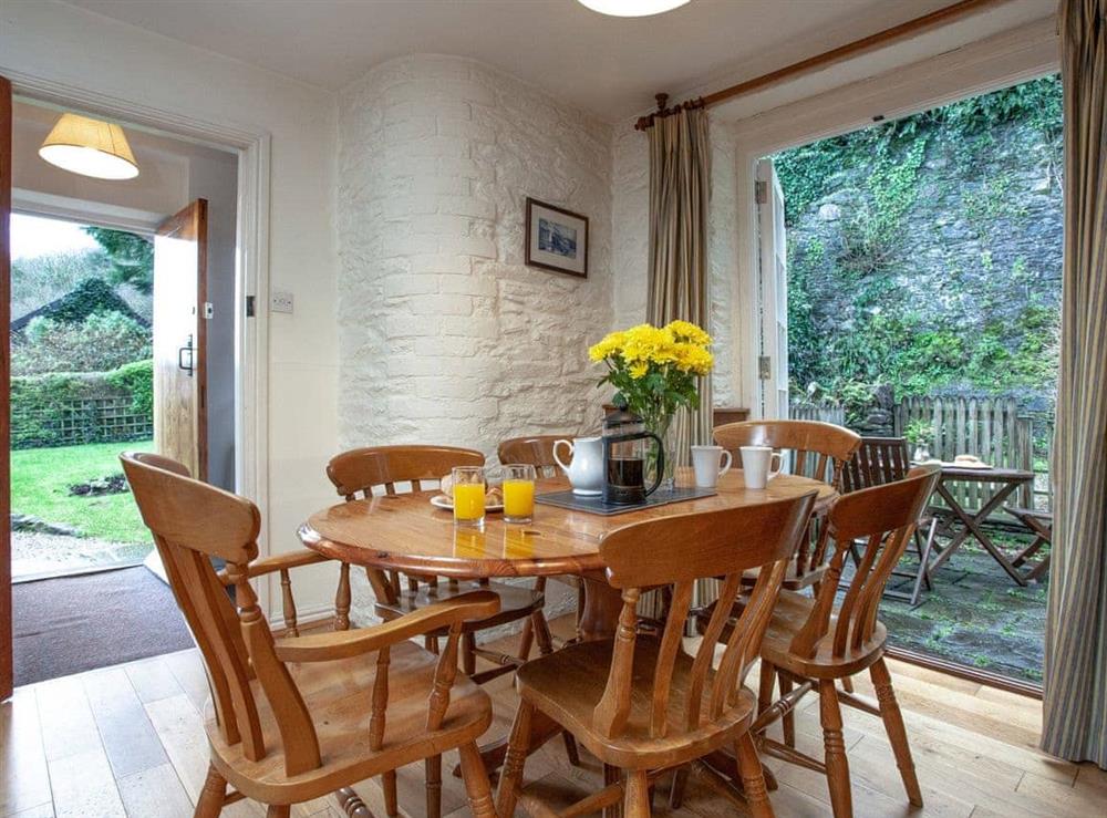 Light and airy dining space at Waterwheel in Bow Creek, Nr Totnes, South Devon., Great Britain