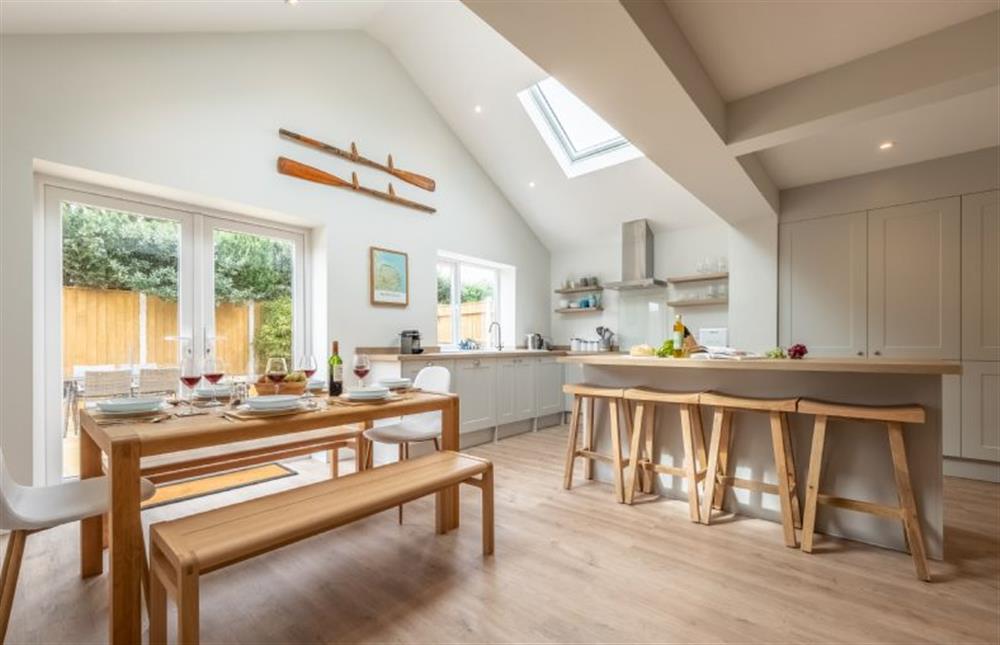 A light filled kitchen and dining area at Waveney House, Wells-next-the-Sea
