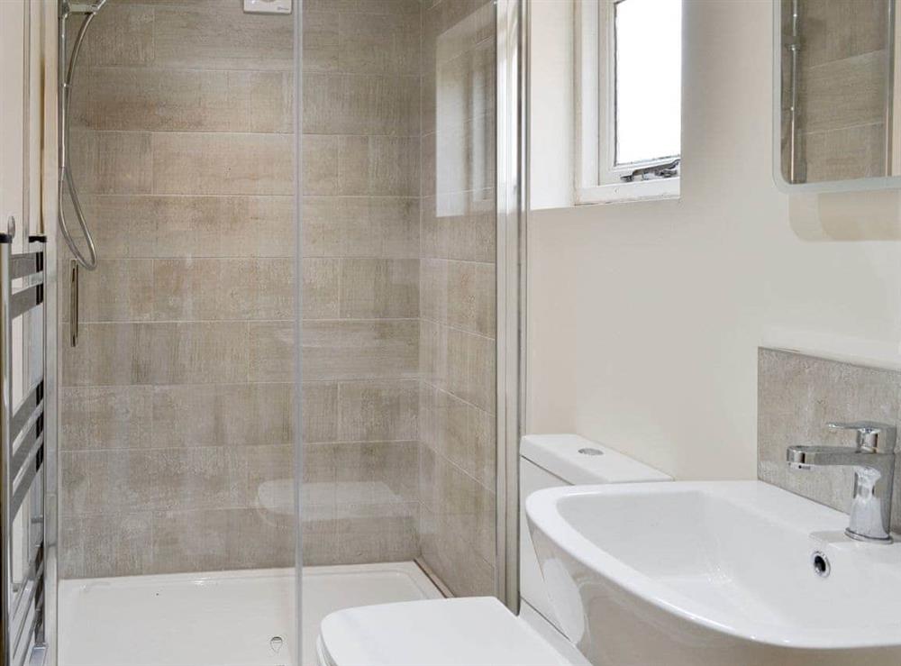Shower room with heated towel rail at Weavers Cottage in Pickering, North Yorkshire