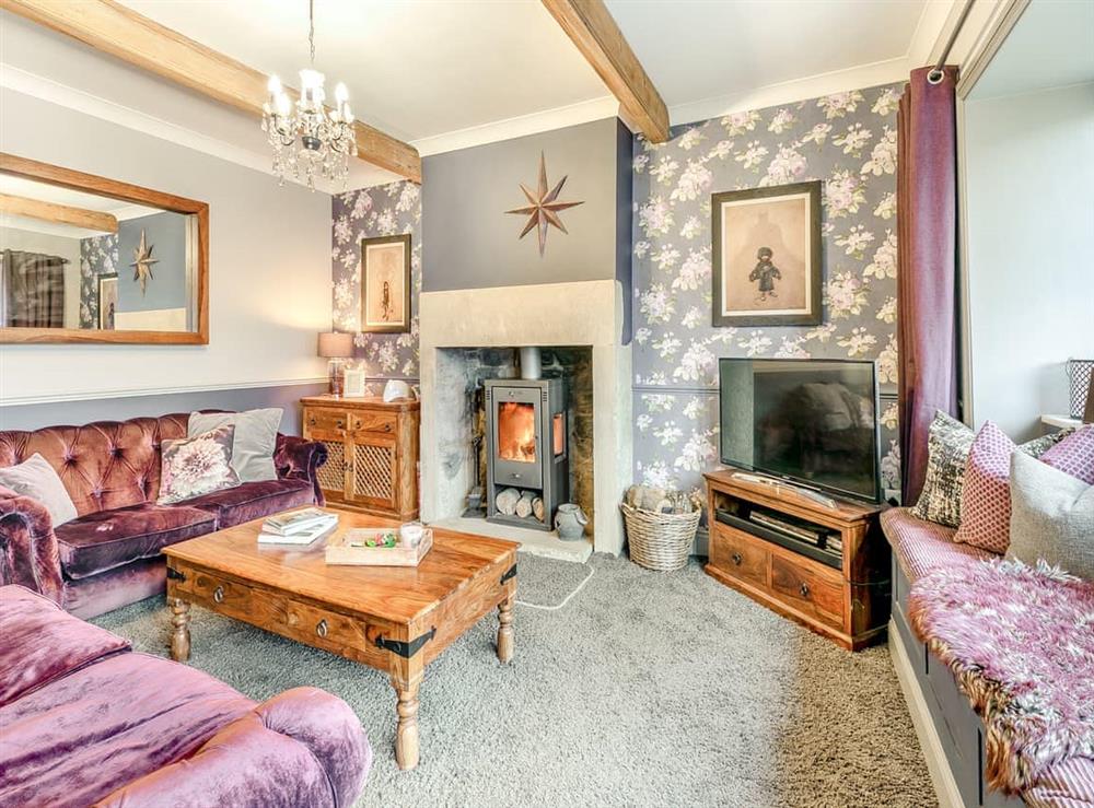 Living room at Weavers Cottage in Slaithwaite, near Huddersfield, West Yorkshire