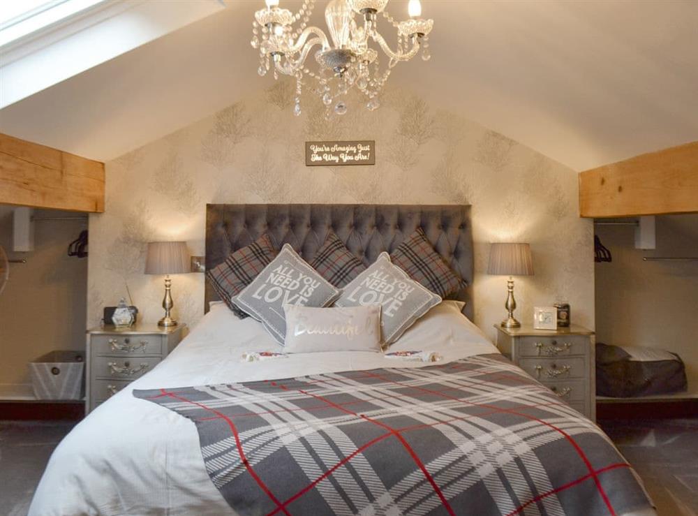 Peaceful master bedroom at Weavers Retreat in Golcar, near Huddersfield, West Yorkshire