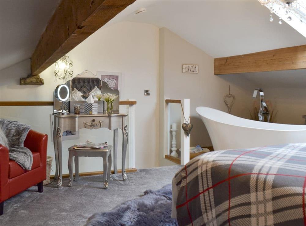 Stylish master bedroom at Weavers Retreat in Golcar, near Huddersfield, West Yorkshire