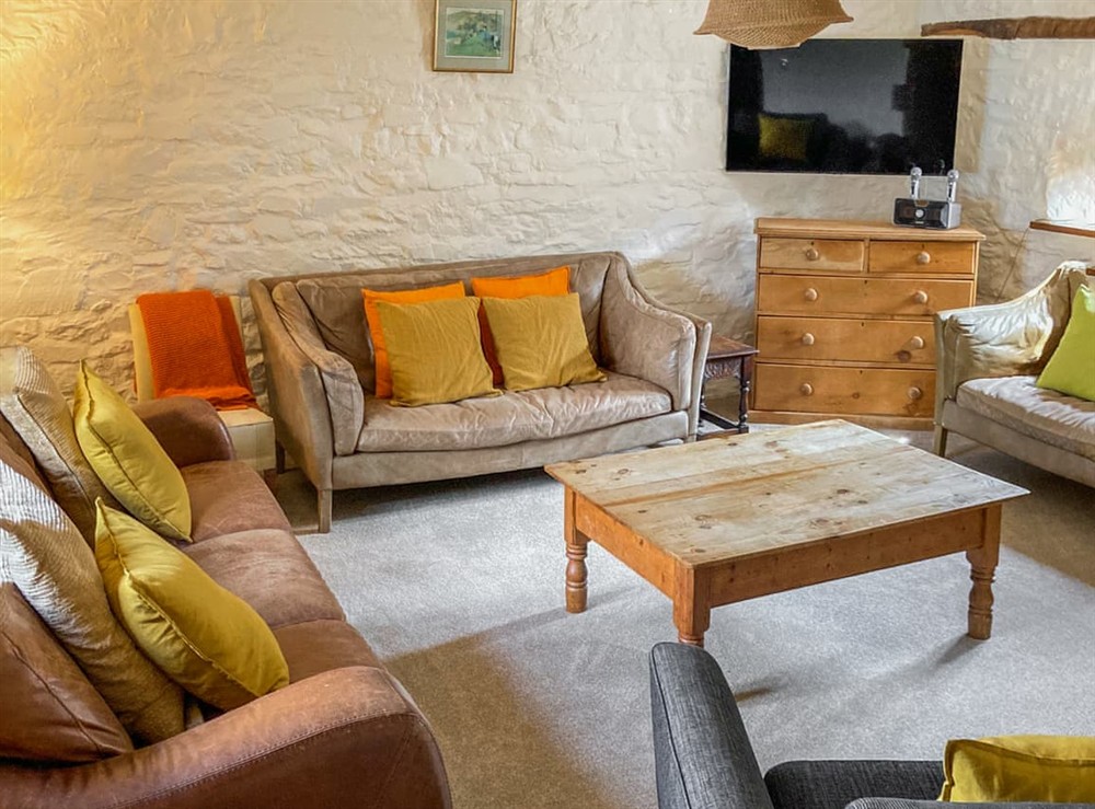 Living area at Weirmarsh Big Barn in Umberleigh, Devon