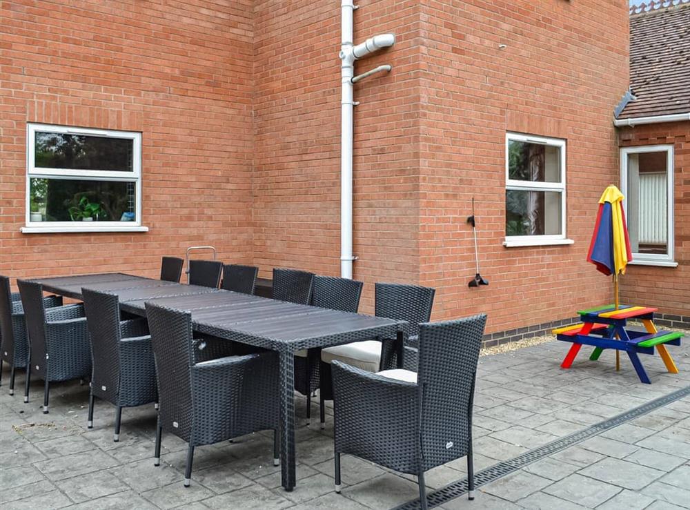 Outdoor eating area at Welton House in Orby, near Skegness, Lincolnshire