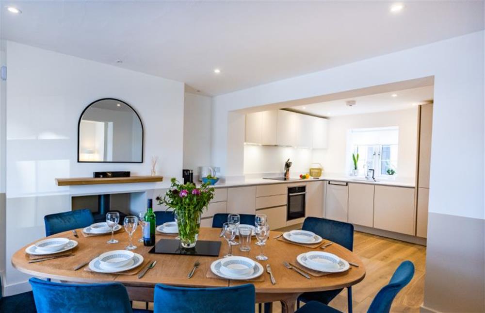 Ground floor: Dining area with kitchen beyond at Wentworth Retreat, Wells-next-the-Sea