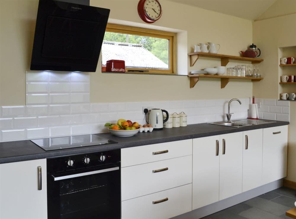 Well-equipped kitchen at Wern Ddu Cottage in Penybontfawr, near Oswestry, Powys