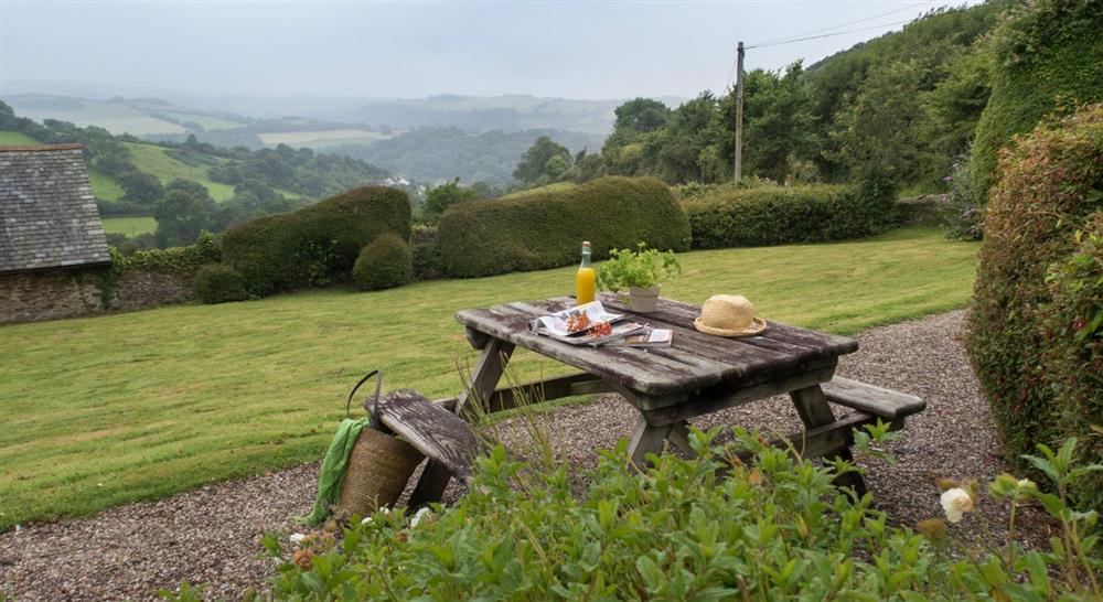 The outdoor seating at West Challacombe Cottage in Ilfracombe, Devon