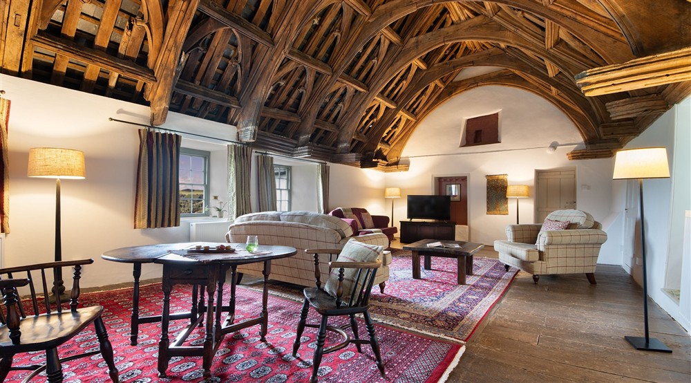 The great hall with original oak hammer beam ceiling (photo 2) at West Challacombe Manor in West Exmoor, Devon