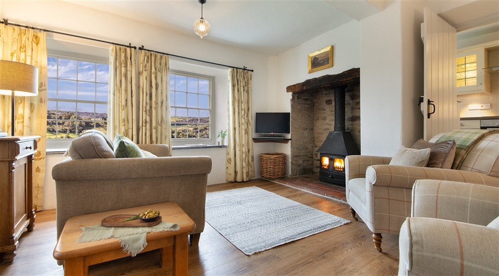 The sitting room at West Challacombe Manor in West Exmoor, Devon
