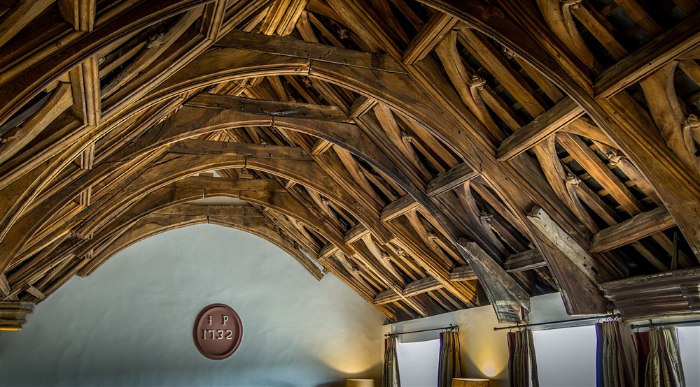 The vaulted, oak hammer beam ceiling in the great hall (photo 2) at West Challacombe Manor in West Exmoor, Devon