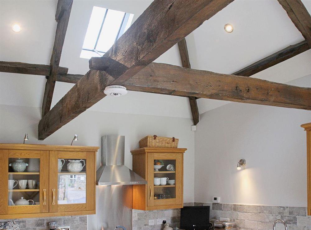 Skylights and exposed beams make the kitchen light and airy at West Crook in Tughall Steads, Nr Beadnell, Northumberland. , Great Britain