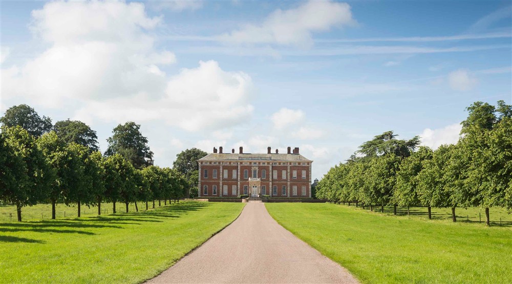 A tree-lined drive leading to Beningbrough Hall at West Gate Lodge in Ripon, North Yorkshire