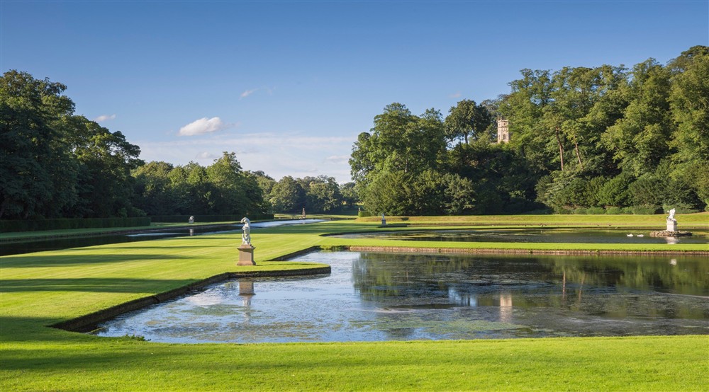 View of the 18th-century water garden at West Gate Lodge in Ripon, North Yorkshire