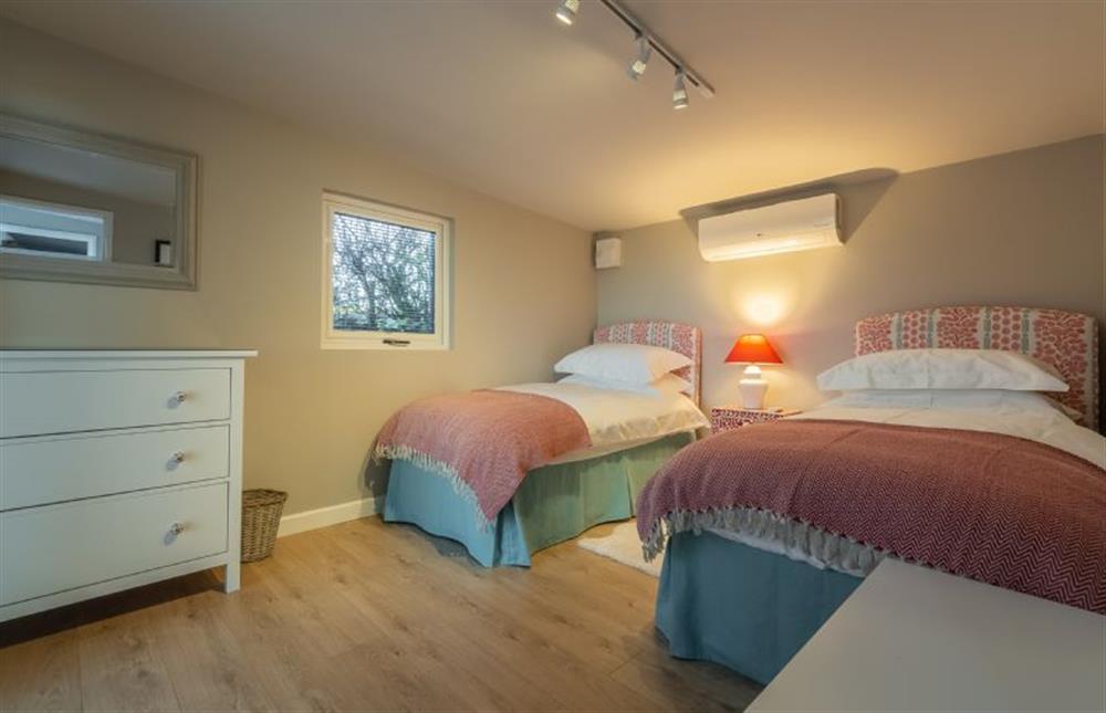 The Pod: Bedroom four has twin beds at West Heath, Brancaster Staithe near Kings Lynn